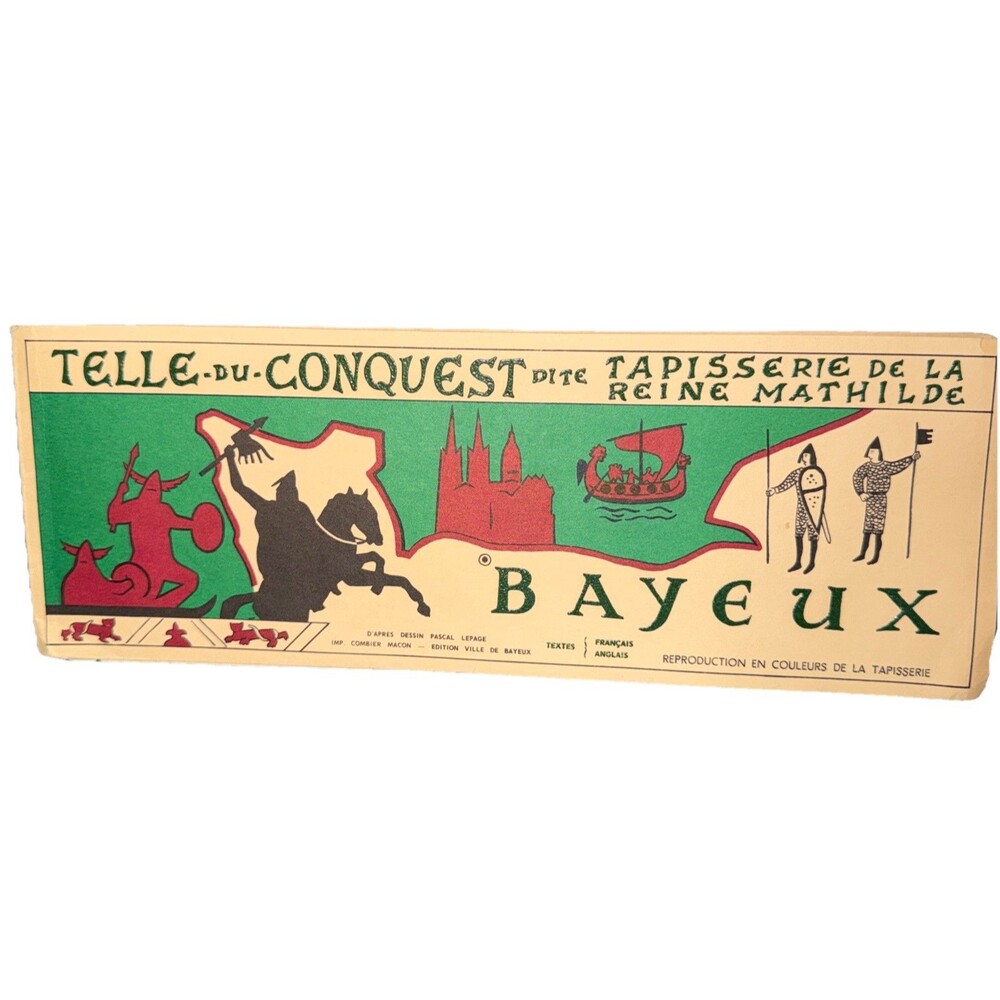 Vintage Bayeux Tapestry Accordion Book France Reine Mathilde Color Original Bag